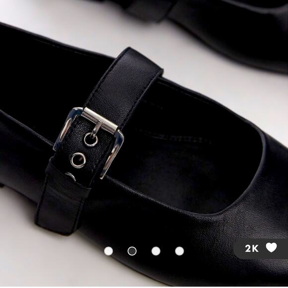 Topshop Cyndi Leather Square Toe Ballet Flats Shoes With Buckle Black size 7.5 - Picture 1 of 7